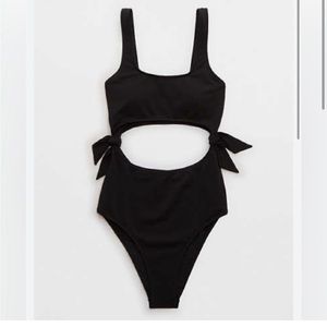 Aerie Pique black one piece cut out swimsuit